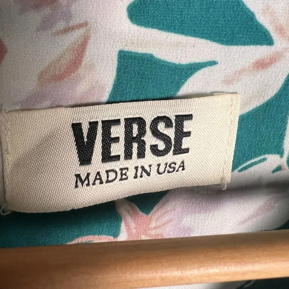 Verse Maternity Women’s Blouse Green Floral V Neck Roll Tab Sleeve Size L - Picture 9 of 11